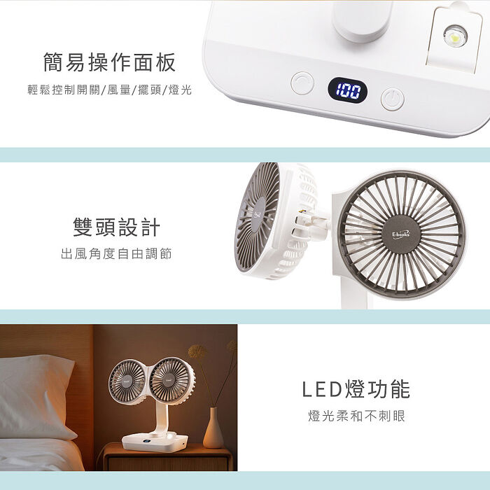 E-books K54 雙炫風全角度智慧循環自動擺頭數位顯示桌面風扇(活動)