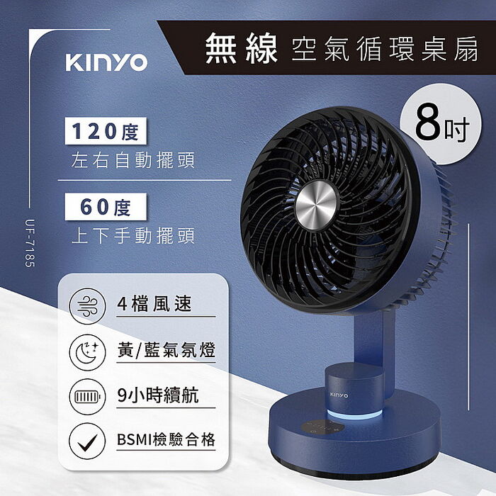KINYO USB充電式8吋空氣循環桌扇(UF-7185)