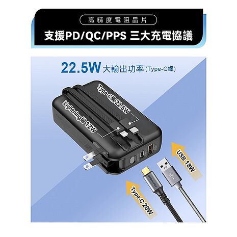 WONDER 多功能旅行插頭帶線快充行動電源10000mAh WA-P16AA