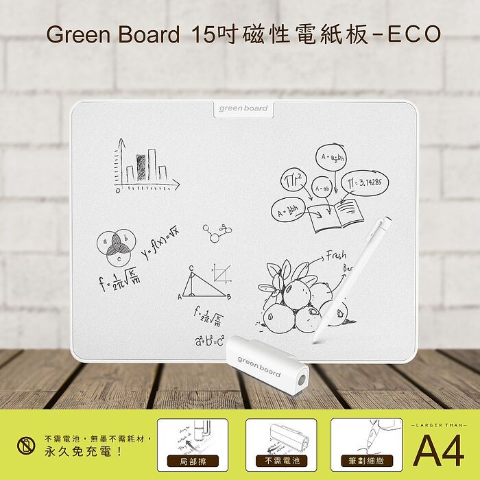 Green Board 15吋磁性電紙板 SP15 ECO 局部擦除 終身免電池 A4無紙化電子白板 無塵室專用書寫板 電子紙手寫板推薦