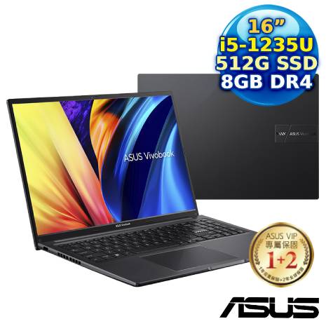 【送ASUS 27型螢幕】ASUS Vivobook 16 X1605ZA-0031K1235U 搖滾黑 16吋筆電 (i5-1235U/8G/512G PCIe/W11/FHD/16)