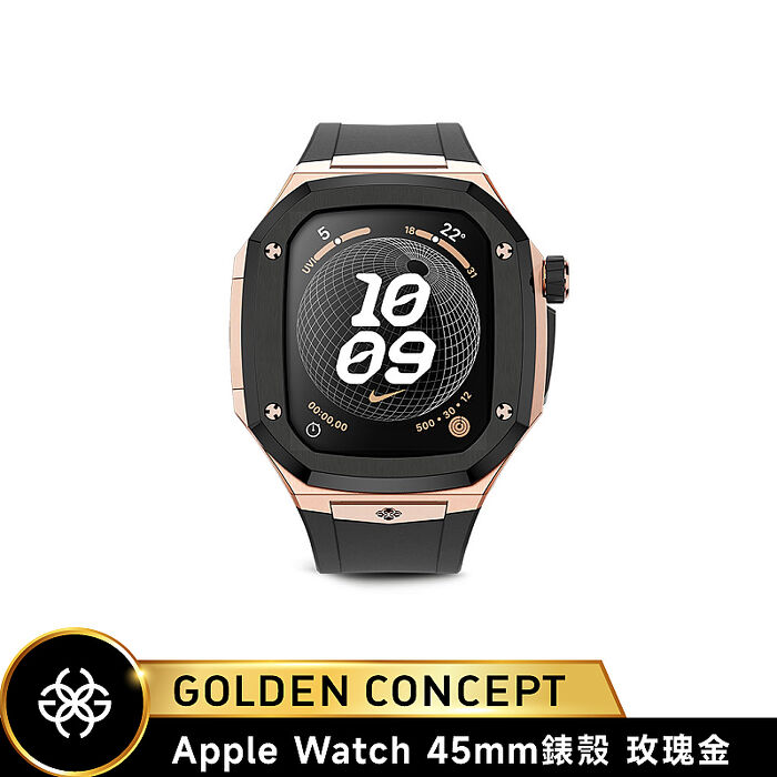 【Golden Concept】Apple Watch 45mm 黑橡膠錶帶 玫瑰金錶框 WC-SPIII45-RG-BK