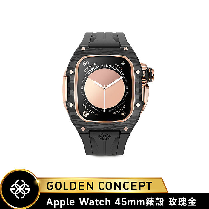 【Golden Concept】Apple Watch 45mm 黑橡膠錶帶 銀錶框 WC-RSCIII45