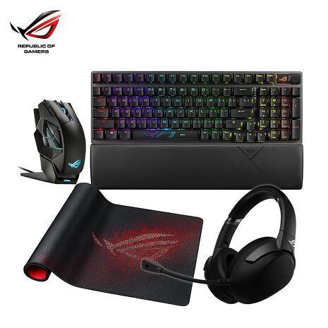 【華碩 ROG】Strix Go 2.4 無線電競耳機+Strix Scope II 96 Wireless NX 電競鍵盤 (STORM軸)+Spatha X 無線電競滑鼠+Sheath 電競鼠墊