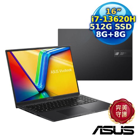 ASUS Vivobook 16X K3605VC-0182K13620H 16吋筆電(i7-13620H/8G+8G/512G/RTX 3050/16 WUXGA/W11)