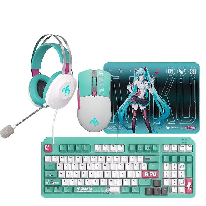 【預購】【ASUS TUF Gaming X 初音未來 聯名】ASUS TUF Gaming H1 有線電競耳機+TUF Gaming K3 Gen II  電競鍵盤+TUF Gaming Mini Wireless電競滑鼠+ TUF Gaming P1 電競滑鼠墊