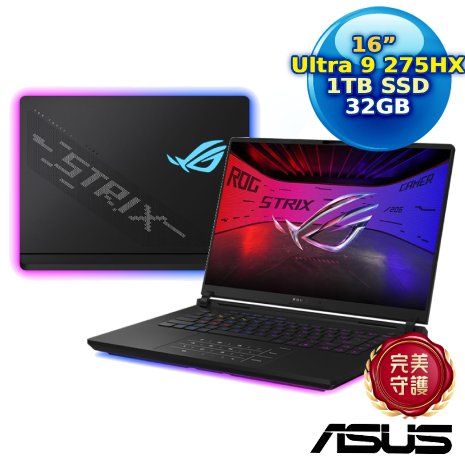 ASUS  ROG Strix SCAR 16 G635LR-0031A275HX-NBLM 16吋電競筆電 闇夜黑(Ultra 9 275HX/32GB/1TB/RTX 5070 Ti/16/W11)【ROG後背包好禮組】