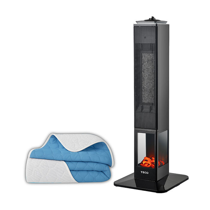 TECO東元 石墨烯3D擬真火焰PTC陶瓷立式暖氣機/電暖器(XYFYN3008CBB+石墨烯機能被)