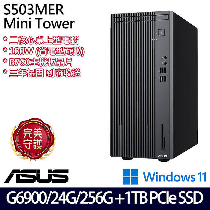 【全面升級特仕版】ASUS 華碩 H-S503MER-0G6900001W 桌上型電腦 G6900/8G+16G/256G+1TB SSD/W11/三年保