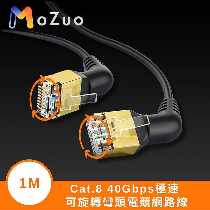 【魔宙】Cat.8 40Gbps極速 可旋轉彎頭電競網路線 黑 1M
