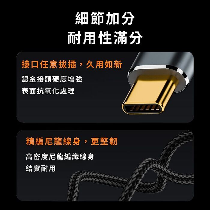 【魔宙】U型 Type-C Gen2數據線100W快充 4K60Hz視頻數據線 2米