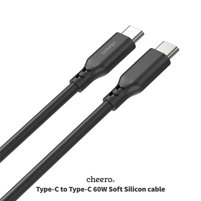 日本熱銷 cheero USB-C to USB-C 60W 超軟矽膠線 快充 不打結 高耐用性