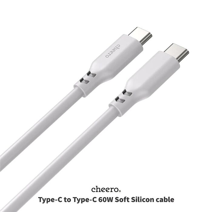 日本熱銷 cheero USB-C to USB-C 60W 超軟矽膠線 快充 不打結 高耐用性