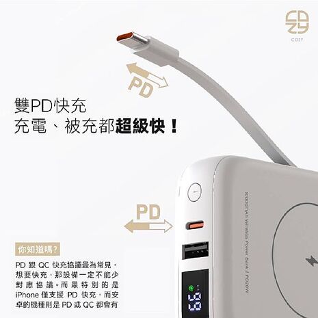 COZY H20 迷你固態磁吸行動電源 10000mAh 安全防爆 固態電池 自帶雙線