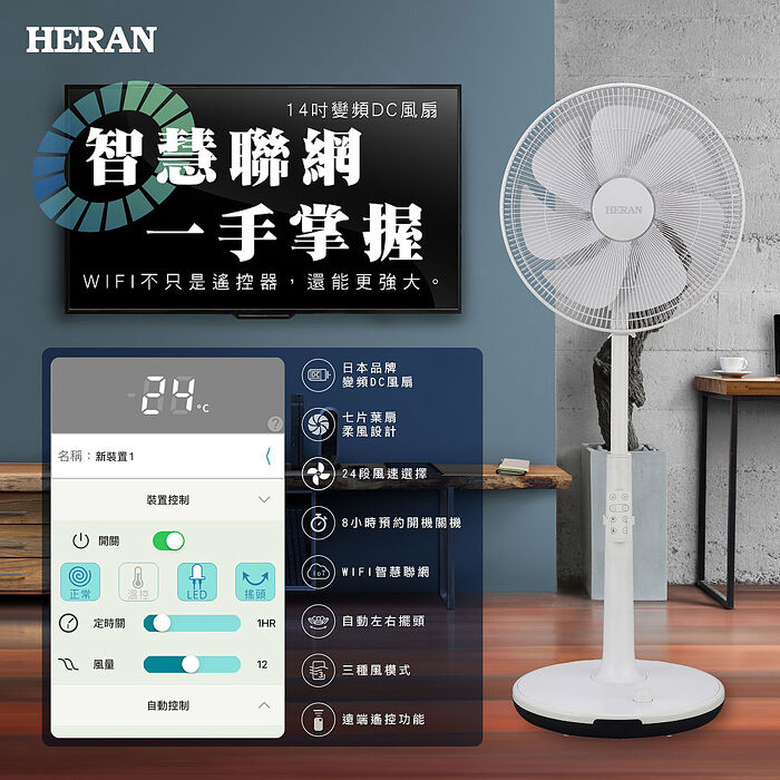 HERAN 禾聯 14吋智慧聯網變頻DC風扇 HDF-14AH71W (預購) 智慧聯網
