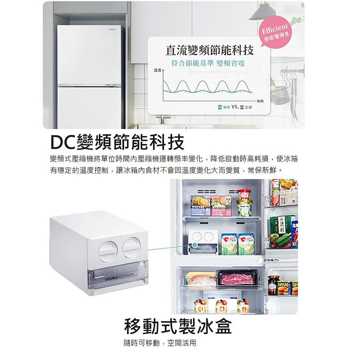 CHIMEI奇美339公升一級能效變頻雙門電冰箱 UR-A340VB-W✔基本安裝✔舊機回收