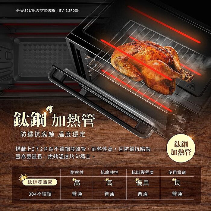 CHIMEI奇美 32L雙溫控360度旋風烘烤獨立發酵電烤箱 EV-32F0SK