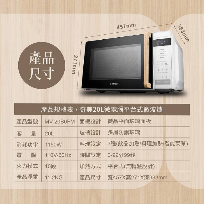 CHIMEI奇美 20L微電腦平台式微波爐 MV-20B0FM