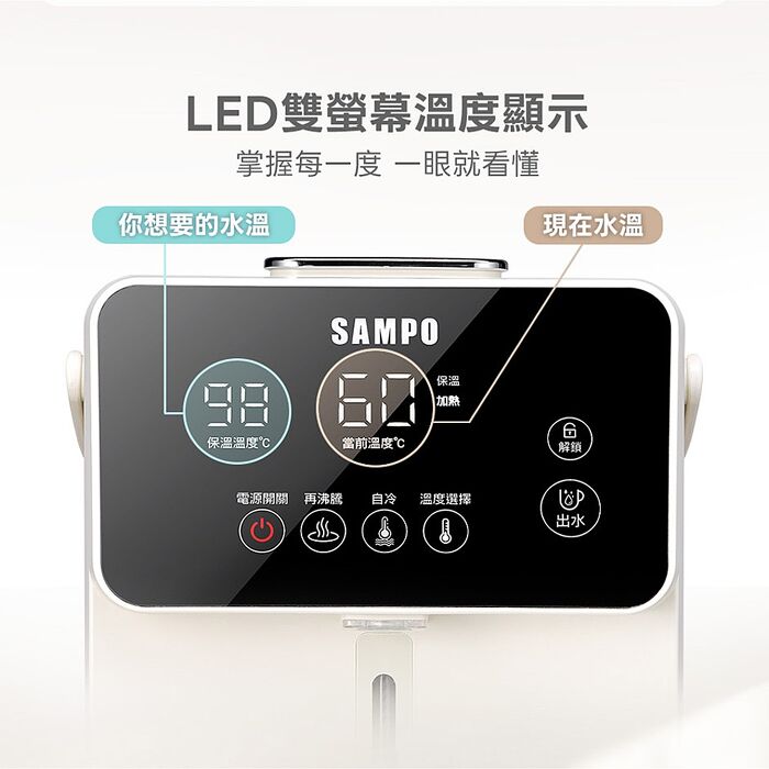 SAMPO聲寶 4.5L微電腦溫控大螢幕電熱水瓶 KP-LK45M