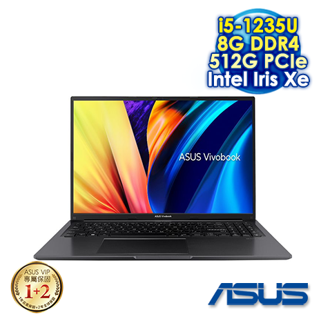 【e即棒】ASUS Vivobook 16 X1605ZA-0031K1235U 搖滾黑 16吋筆電 (FHD IPS/Intel i5-1235U/8G DDR4/512G PCIE SSD/WIN 11) (門號綁約優惠)
