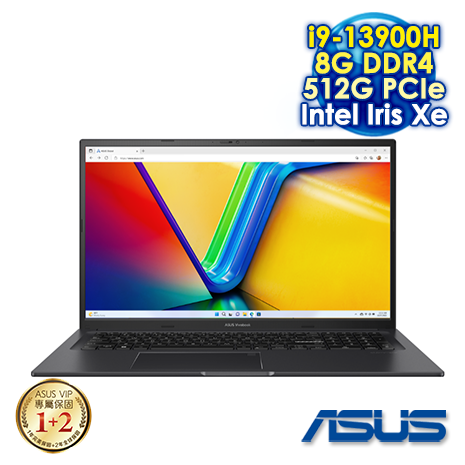 ASUS Vivobook 17X K3704VA-0052K13900H 搖滾黑 17.3吋筆電 (FHD IPS/Intel i9-13900H/8G DDR4/512G PCIE SSD/WIN 11)【華碩限時優惠組】