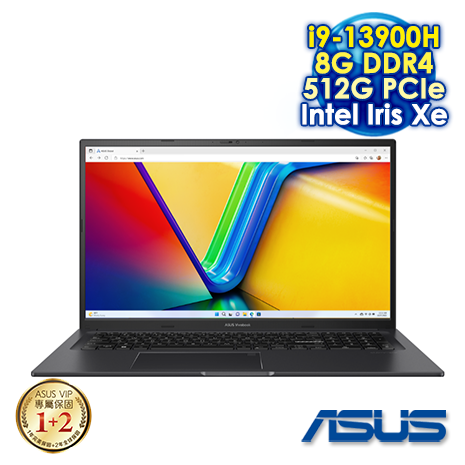 ASUS Vivobook 17X K3704VA-0052K13900H 搖滾黑 17.3吋筆電 (FHD IPS/Intel i9-13900H/8G DDR4/512G PCIE SSD/WIN 11)