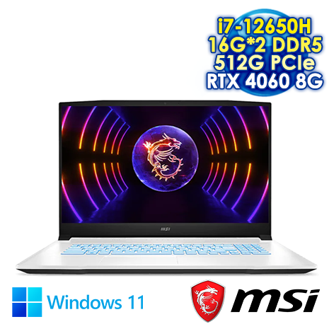 【記憶體升級特仕版】MSI Sword 17 A12VF-059TW 白 17.3吋電競筆電 (FHD IPS 144Hz/Intel i7-12650H/16G*2 DDR5/512G PCIE SSD/NVIDIA RTX 4060 8G/WIN 11)