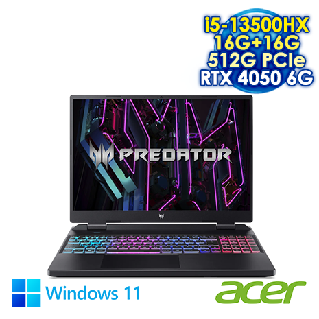 【記憶體升級特仕版】ACER Predator Helios Neo 16 PHN16-71-57LQ 黑 16吋電競筆電 (WUXGA IPS 165Hz/Intel i5-13500HX/16G+16G DDR5/512G PCIE SSD/NVIDIA RTX 4050 6G/WIN 11)