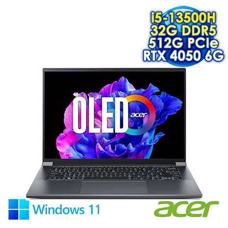 【臨時斷電我不怕】ACER Swift X 14 SFX14-71G-51EP 灰 14.5吋筆電 (2.8K OLED 120Hz/Intel i5-13500H/32G DDR5/512 PCIE SSD/NVIDIA RTX 4050 6G/WIN 11)