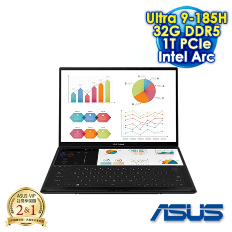 【預購】【五月中下旬到貨後依訂單順序出貨】ASUS Zenbook Duo OLED UX8406MA-0022I185H 14吋AI&Evo觸控筆電 (FHD OLED/Intel Ultra 9-185H/32G DDR5/1T PCIE SSD/WIN 11)