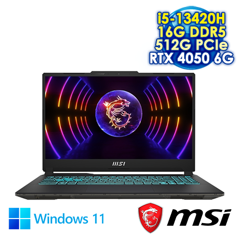 MSI Cyborg 15 A13VE-650TW 黑 15.6吋電競筆電 (FHD IPS 144Hz/Intel i5-13420H/16G DDR5/512G PCIE SSD/NVIDIA RTX 4050 6G/WIN 11)