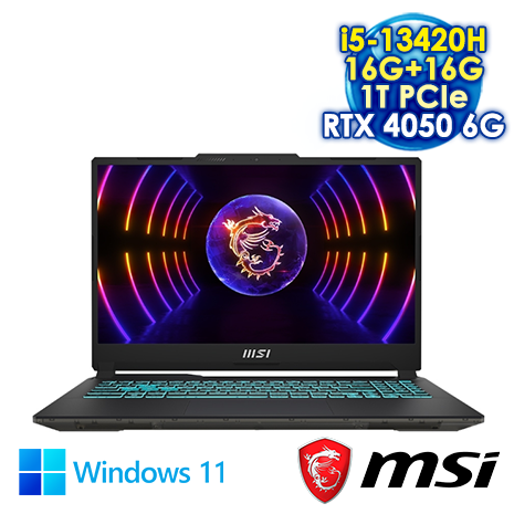 【全面升級特仕版】MSI Cyborg 15 A13VE-650TW 黑 15.6吋電競筆電 (FHD IPS 144Hz/Intel i5-13420H/16G+16G DDR5/1T PCIE SSD/NVIDIA RTX 4050 6G/WIN 11)