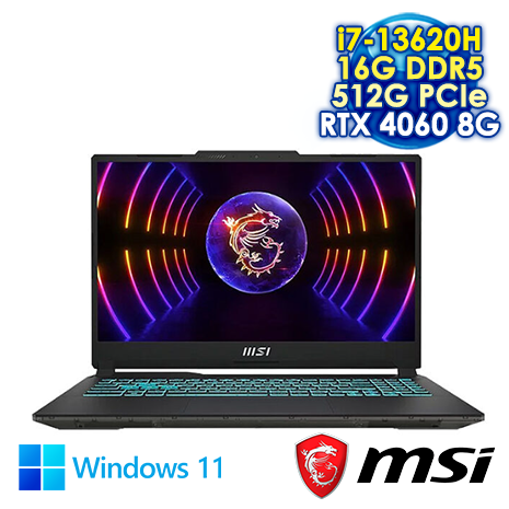 MSI Cyborg 15 A13VFK-831TW 黑 15.6吋電競筆電 (FHD IPS 144Hz/Intel i7-13620H/16G DDR5/512G PCIE SSD/NVIDIA RTX 4060 8G/WIN 11)【MSI電競豪禮送】