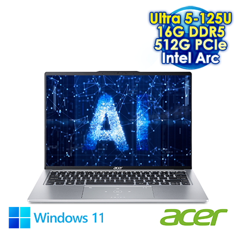 ACER Swift Go 14 SFG14-73-59JD 銀 14吋AI&Evo筆電 (2.8K IPS/Intel Ultra 5-125H/16G DDR5/512G PCIE SSD/WIN 11)