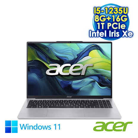 ACER Aspire Lite 16 AL16-51P-56AZ 銀 16吋筆電 (WUXGA IPS/i5-1235U/8G+16G DDR5/1T SSD/WIN 11)【全面升級特仕版】