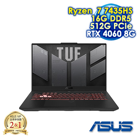 ASUS TUF Gaming A17 FA707NVR-0022B7435HS 御鐵黑 17.3吋電競筆電 (FHD IPS 144Hz/AMD Ryzen  7 7435HS/16G DDR5/512G PCIE SSD/NVIDIA RTX 4060 8G/WIN 11)