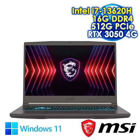 MSI THIN15-B13UC-1418TW 灰 15.6吋電競筆電 (FHD IPS 144Hz/Intel i7-13620H/16G DDR4/512G PCIE SSD/RTX 3050 4G/WIN 11)
