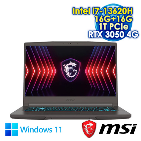 MSI THIN15-B13UC-1418TW 灰 15.6吋電競筆電 (FHD IPS 144Hz/Intel i7-13620H/16G+16G DDR4/1T PCIE SSD/RTX 3050 4G/WIN 11)【全面升級特仕版】