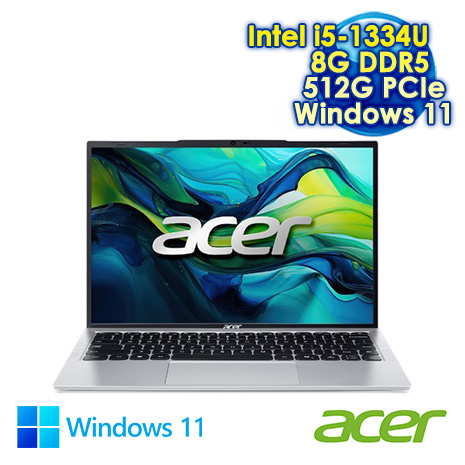 ACER Aspire Lite 14 AL14-51P-5975 銀 14吋筆電 (WUXGA IPS NTSC 45%/Intel i5-1334U/8G DDR4/512G PCIE SSD/WIN 11)