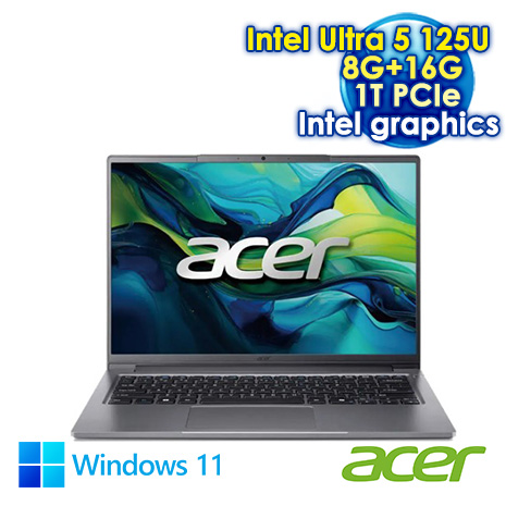 ACER Swift Lite SFL14-52M-531X 灰 14吋AI輕薄筆電 (WUXGA IPS NTSC 45%/Ultra 5-125U/8G+16G DDR5/1T PCIE SSD/WIN 11)【全面升級特仕版】