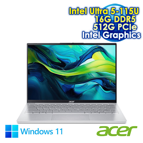 ACER Swift Lite 14 SFL14-54M-59CP 銀 14吋AI輕薄筆電 (WUXGA IPS NTSC 45%/Ultra 5-115U/16G DDR5/512G PCIE SSD/WIN 11)