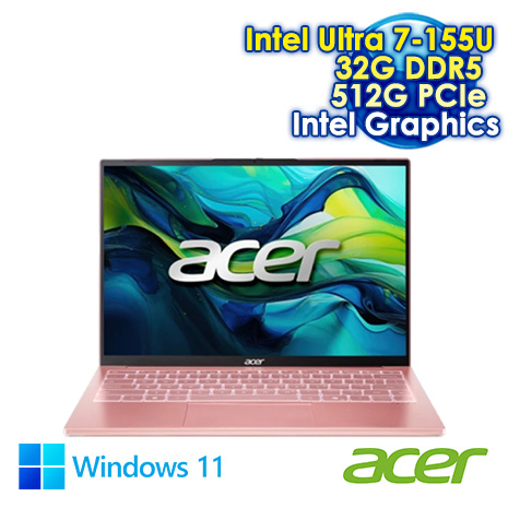 ACER Swift Lite 14 SFL14-54M-73E9 粉 14吋AI輕薄筆電 (WUXGA IPS NTSC 45%/Intel Ultra 7-155U/32G DDR5/512G PCIE SSD/WIN 11)