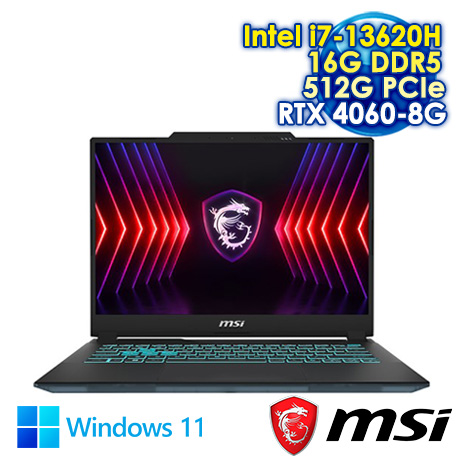 MSI Cyborg 14 A13VF-026TW 黑 14吋電競筆電 (FHD+ IPS 144Hz/Intel i7-13620H/16G DDR5/512G PCIE SSD/NVIDIA RTX 4060 8G/WIN 11)【MSI電競豪禮送】