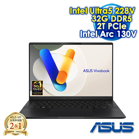 ASUS Vivobook OLED S5406SA-0038K228V 黑 14吋AI輕薄筆電 (3K OLED 120Hz/Intel Ultra5 228V/32G DDR5/2T SSD/WIN 11)【硬碟升級特仕版】