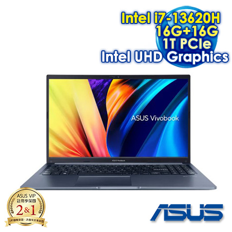 ASUS Vivobook 15 X1502VA-0221B13620H 藍 15.6吋效能筆電 (FHD IPS/Intel i7-13620H/16G+16G DDR4/1T SSD/WIN 11)【全面升級特仕版】