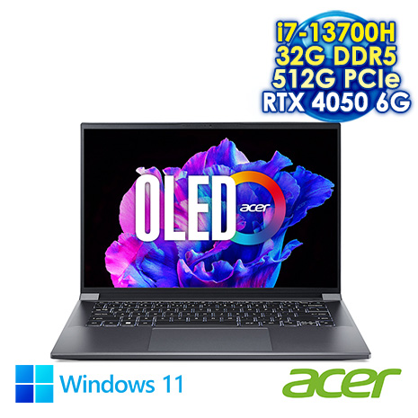 ACER Swift X 14 SFX14-71G-72ZX 灰 14.5吋創作者筆電 ( WQXGA+ OLED 120Hz/Intel i7-13700H/32G DDR5/512G PCIe SSD/RTX 4050 6G/WIN 11)
