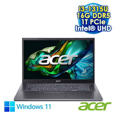 ACER Aspire 5 A517-58M-393F 灰 17.3吋筆電 (FHD IPS/Intel I3-1315U/16G DDR5/1T PCIe SSD/W11)【硬碟升級特仕版】