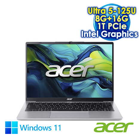 ACER Swift Lite 14 SFL14-51M-50W8 銀 14吋AI輕薄筆電 ( WUXGA OLED/Intel Ultra 5-125U/8G+16G DDR5/1T SSD/WIN 11)【全面升級特仕版】