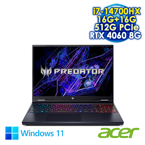 ACER Predator Helios Neo 16 PHN16-72-76MR 黑 16吋電競筆電 (WQXGA IPS 180Hz/Intel i7-14700HX/16G+16G DDR5/512G PCIE SSD/NVIDIA RTX 4060 8G/WIN 11)【記憶體升級特仕版】