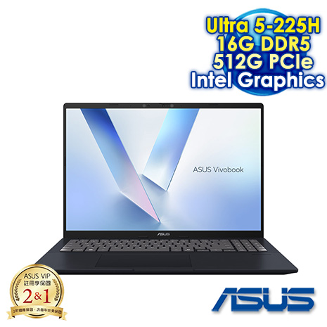 ASUS Vivobook 16 X1607CA-0021B225H 午夜藍 16吋AI筆電 (WUXGA IPS/Intel Ultra 5-225H/16G DDR5/512G PCIE SSD/WIN 11)
